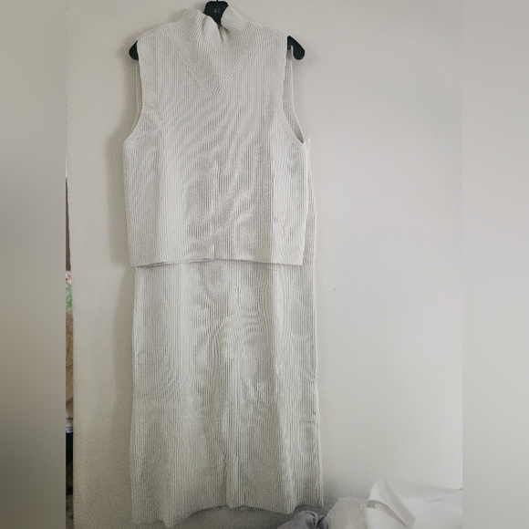 H&M co-or ord Set KNIT-RIB Sleeveless Top & Pencil maxi Skirt Cream Sz L, XL NWT - Picture 14 of 16